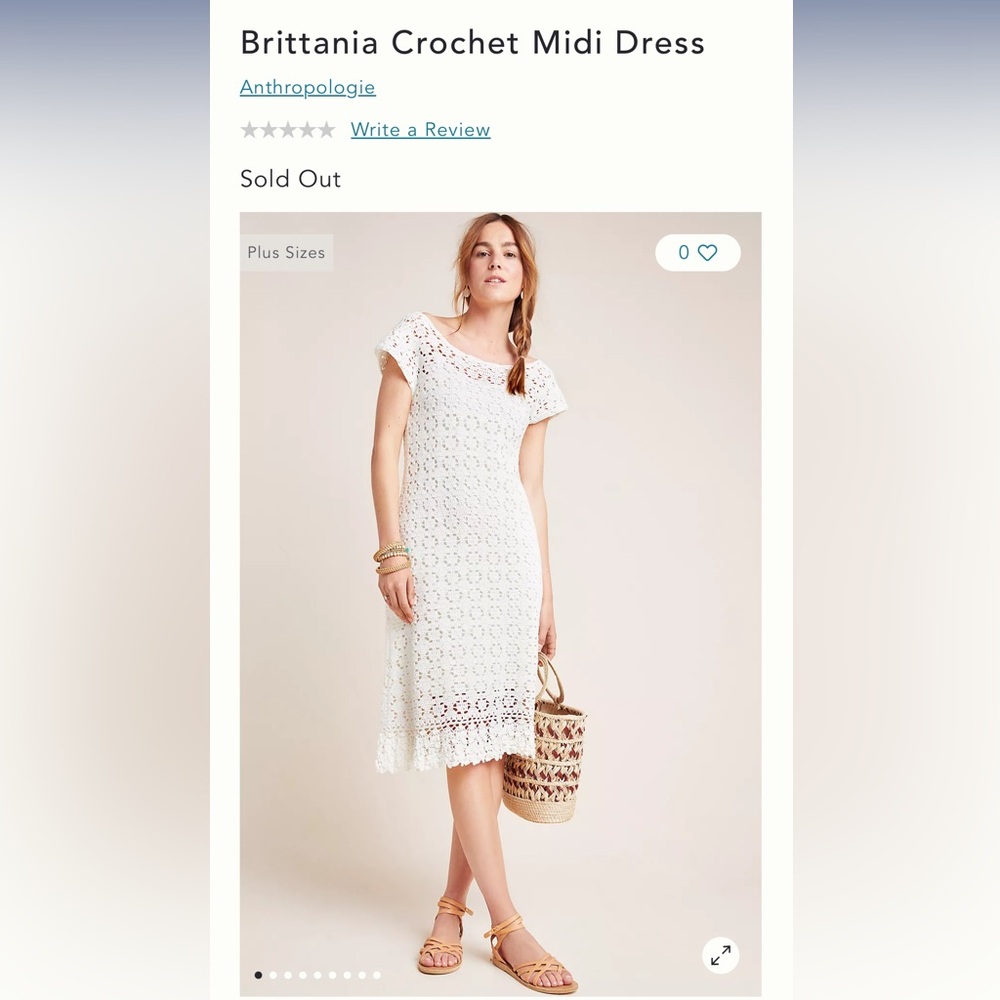Anthropologie White Crochet Midi Dress